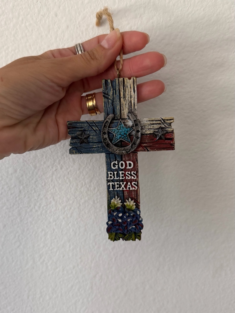 God Bless Texas Wooden Cross Wall Accent - Blue / Red